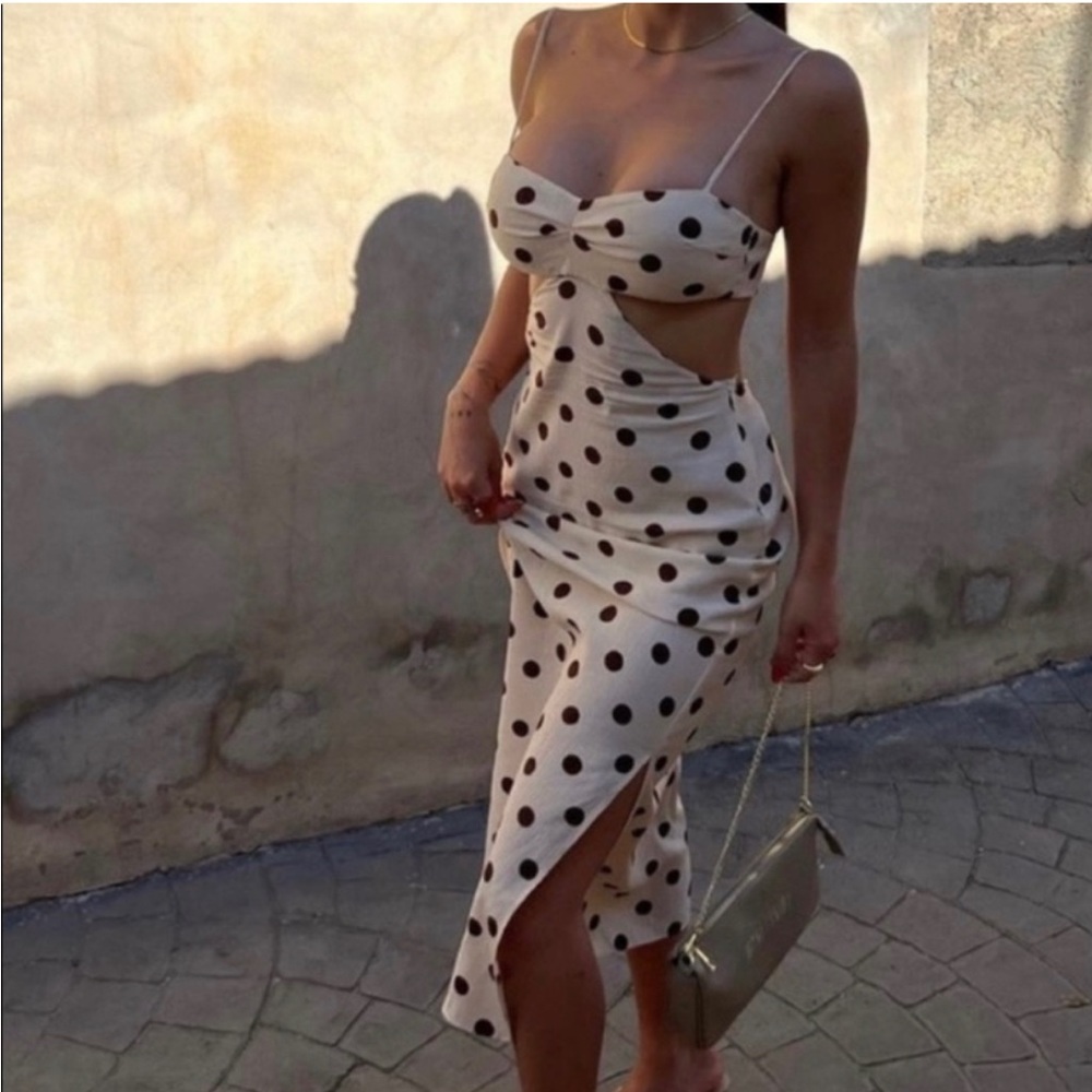BNWT ZARA POKER DOT MIDI DRESS SZ XS